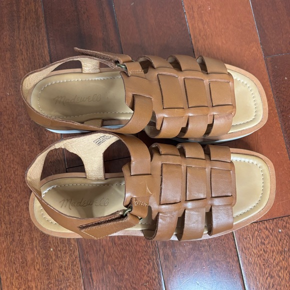 Madewell sz 8 Leather Fisherman Flatform Sandal English Saddle Brown Platform - Picture 7 of 9